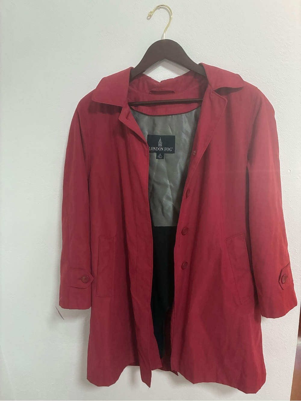 London Fog Women's Red Button-Front Trench Coat